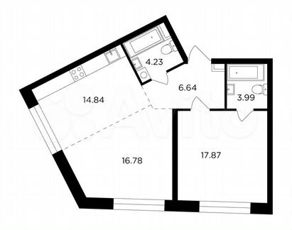 2-к квартира, 64.4 м², 3/16 эт.