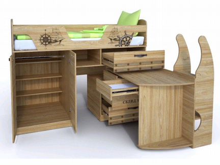 Детская Кровать с выдвижным столом сканд Корсар-1