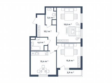 2-к квартира, 69 м², 21/26 эт.