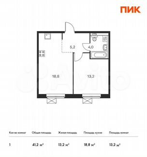 1-к квартира, 41.2 м², 20/25 эт.