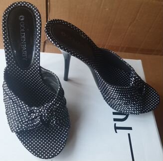 Босоножки Golden Party 35 Черные в белый горошек