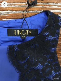 Синее платье с кружевом новое р.42-44