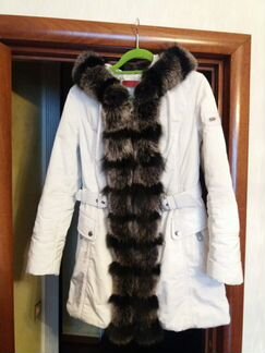 Пальто с мехом лисы женское белое 46-48 разм