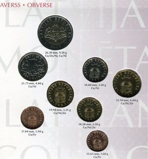 Латвия 1992-2004г.г. год. набор монет + Спридитис