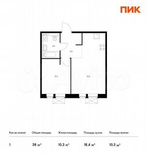 1-к квартира, 38 м², 7/9 эт.