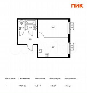 1-к квартира, 40.4 м², 2/22 эт.